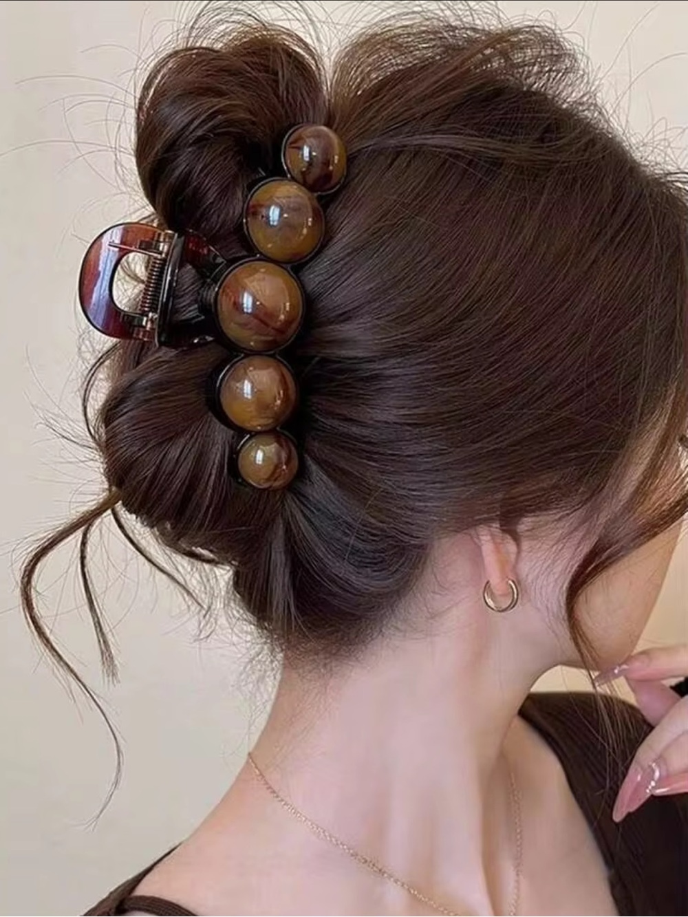 Brown Bead Detail Hair Claw Clip – Women Accessories